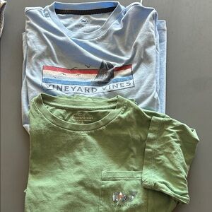 Vineyard Vines Light Blue Graphic Tee & Green Pocket Tee